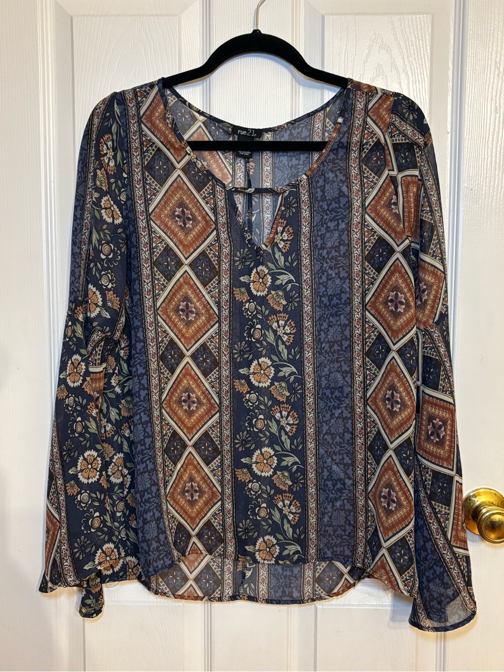 Rue21 Sheer Boho Blouse with Bell Sleeves size Medium